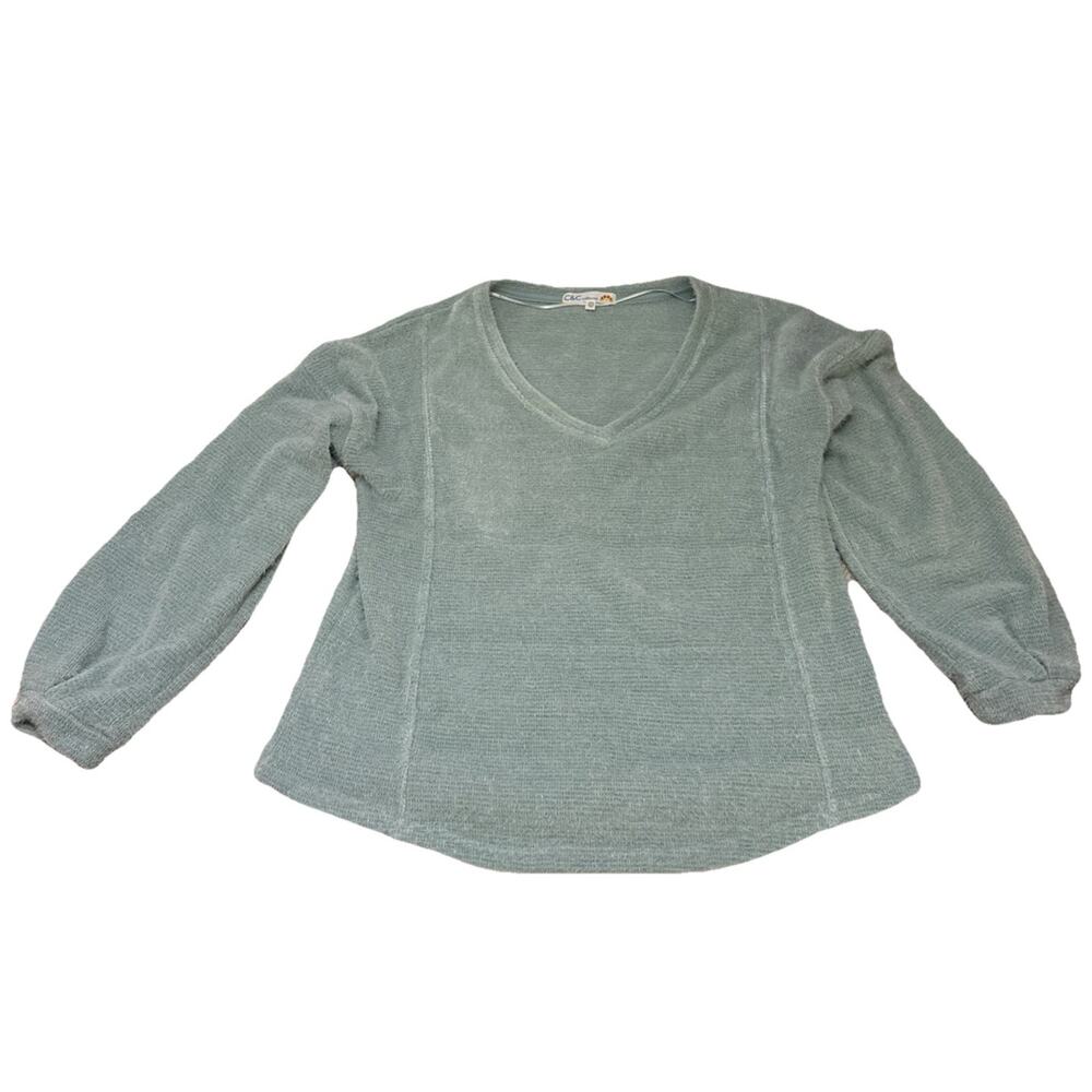 C&C California Sweater Womens Size Medium Seafoam Pullover V-Neck Knit Cotton - Picture 1 of 14